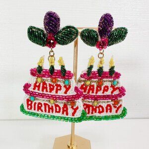 HAPPY BIRTHDAY Cake Celebration Beaded Rhinestone Earrings